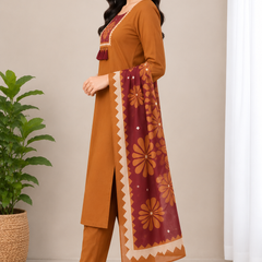 Cotton Printed Kurta Pant Set with Mirror Work