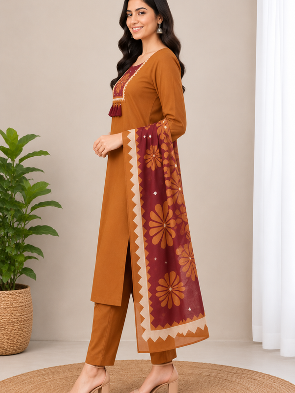 Cotton Printed Kurta Pant Set with Mirror Work