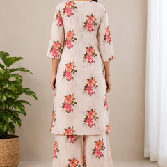 Cotton Flax Floral Printed  Kurta Palazzo Set